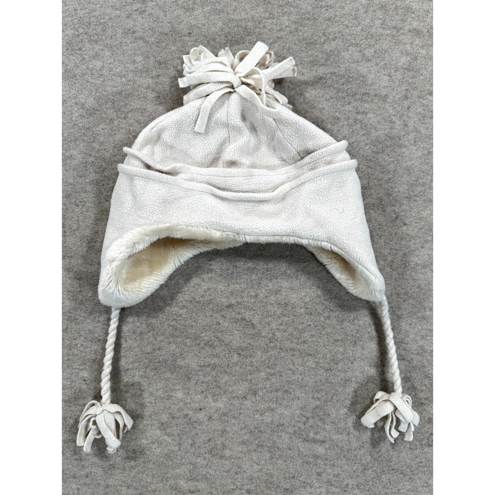 Youth Earflap Chullo Hat 8-16 Off White Fleece Faux Fur Lined Winter Trapper